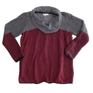 Calvin Klein Womens Large Sweater Cowl Neck Knit Red Blk Color Block Long Sleeve